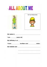 English Worksheet: All About Me