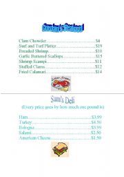 English worksheet: Restaurant Menus 2