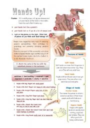 English Worksheet: Hands Up! (Palmistry) - 2 pages with key