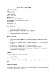 English Worksheet: writing lesson plan