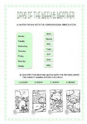 English Worksheet: DAYS OF THE WEEK AND WEATHER