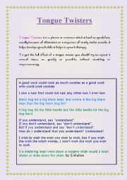 English Worksheet: tongue twisters