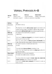 English worksheet: Verbal Phrases A~B