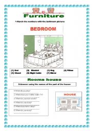 English Worksheet: Bedroom and rooms house
