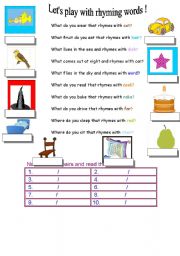 English Worksheet: Playing with rhyming words