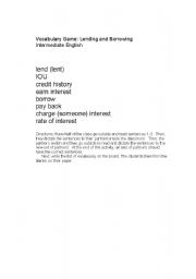 English Worksheet: Borrowing and Lending Vocabulary Game