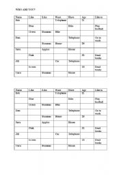 English worksheet: People Chart - What do you like?