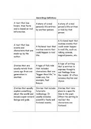 English Worksheet: Genre Bingo