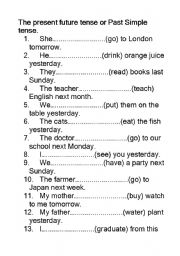 English worksheet: The present future tense or Past Simple tense.
