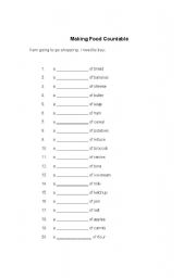 English Worksheet: Making Food Countable