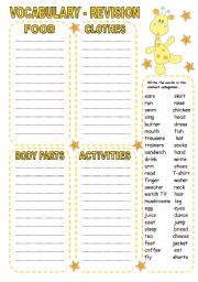 English Worksheet: VOCABULARY - REVISION