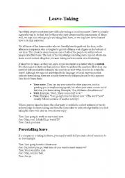 English Worksheet: LEAVE TAKINGS