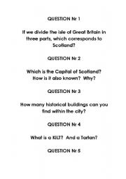 English worksheet: questions about scothland