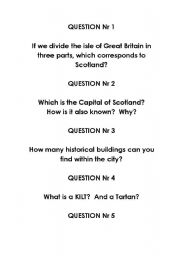 English Worksheet: questions about scothland