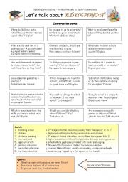 English Worksheet: Let�s talk about EDUCATION