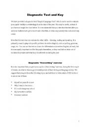 English Worksheet: Diagnostic test and key