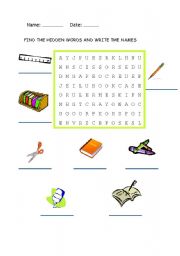 Wordsearch classroom objects