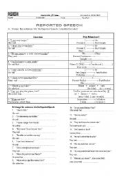 English Worksheet: Reported Speech- worksheet