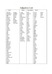 English worksheet: Adjective list