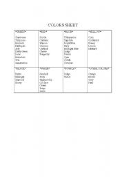 English worksheet: Colour List
