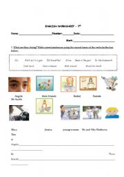 English worksheet: worksheet on present simple vs continuous, possessive case and of