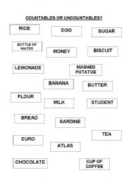 English worksheet: countables or uncountables