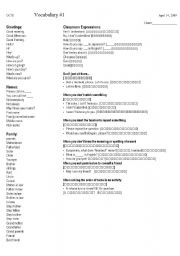 English worksheet: Vocabulary 1 Classroom English