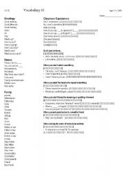 English Worksheet: Vocabulary 1 Classroom English
