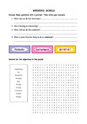 English worksheet: Describing Weekends