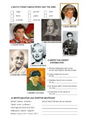 English Worksheet: Was/were - Famous people