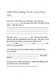 English worksheet: Little Blue Riding Hood - a new Fairy Tale