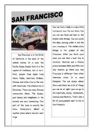 English Worksheet: SAN FRANCISCO :) READING PASSAGE WITH QUESTIONS -ANSWER KEYS INCLUDED :) HAVE FUN 