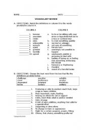 English Worksheet: VOCABULARY (From Can you believe it 3)