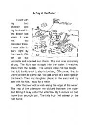 English Worksheet: a day at the beach