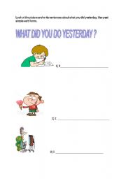 English Worksheet: What did you do yesterday?