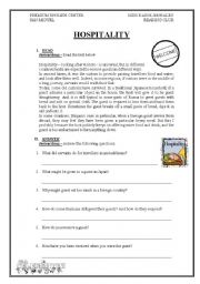 English Worksheet: hospitality