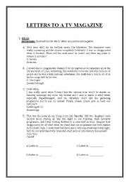 English worksheet: letters to a tv magazine