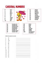 English Worksheet: CARDINAL NUMBERS 1- 100