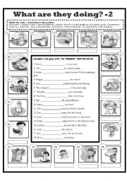 English Worksheet: WHAT ARE THEY DOING? - PART 2 -PRESENT CONTINUOUS- B & W version. 