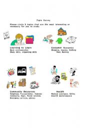 English Worksheet: Topic Survey - Needs Assessment
