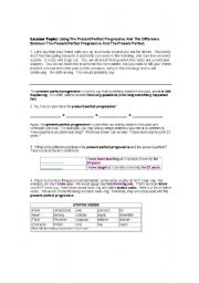 English worksheet: present perfect and the the present perfect progressive