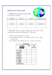 English worksheet: Talk about your favorite people