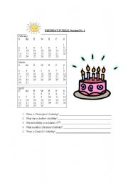 English Worksheet: BIRTHDAY PUZZLE, PART 1