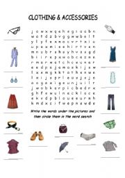 English Worksheet: Clothing & Accessories