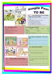 English Worksheet: Simple Past TO BE colored