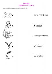 English Worksheet: ALPHABET LETTERS S  T  V  W Z 