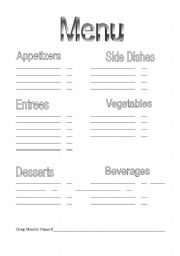 English worksheet: Write a Menu