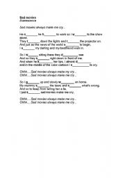 English worksheet: Sad movies: Songs for Regular and Irregular Verbs