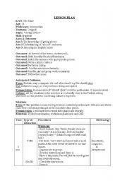 English Worksheet: should modal lesson plan