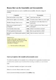 English worksheet: countable and uncountable nouns